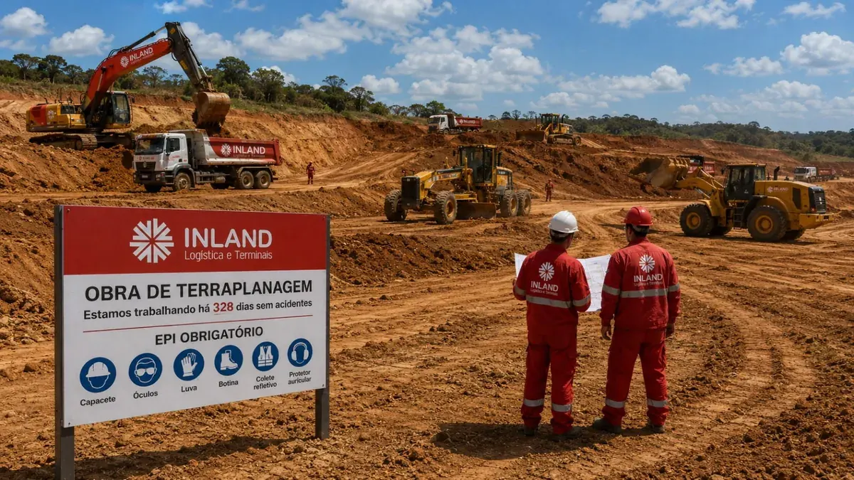 Equipe de engenharia civil da Inland em terraplenagem